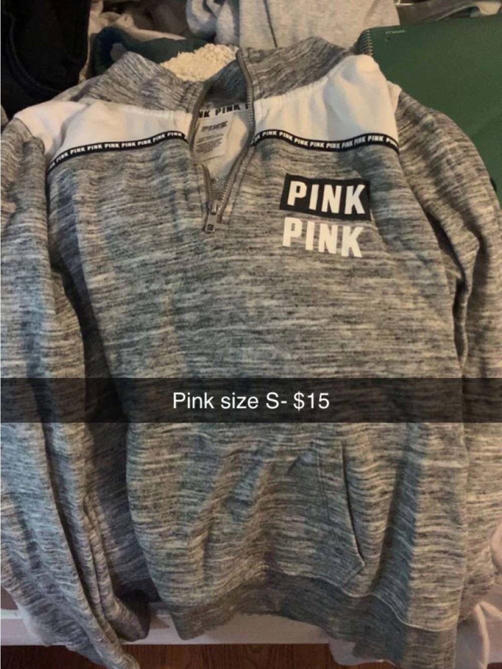 PINK Victoria's Secret Men's Gray Half-Zip Pullover with Logo
